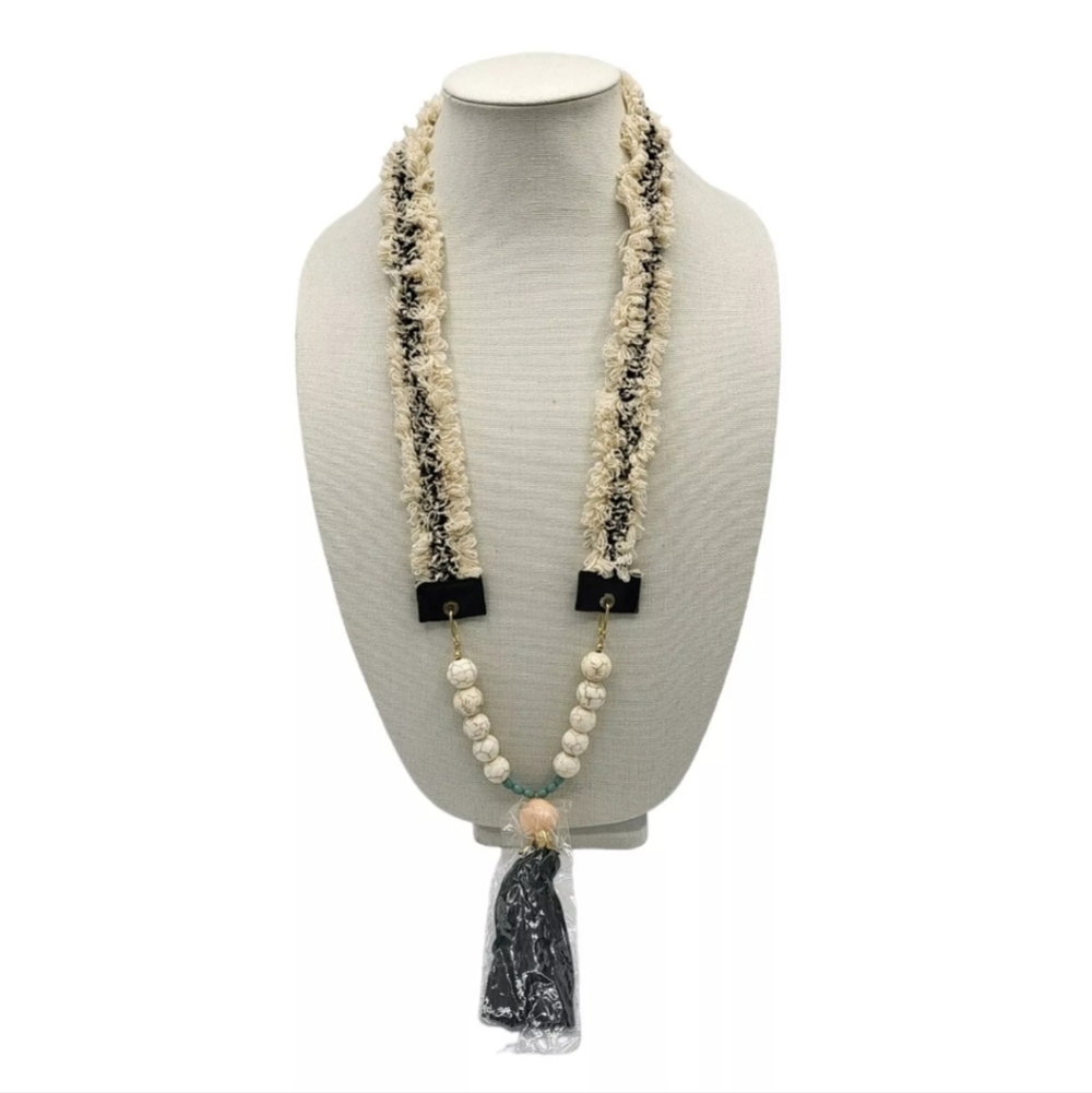 New Vintage January Plunder Posse Natural Stone & Tassel Necklace & Earring Set